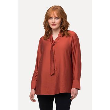 Blouse à lavallière, manches longues et col en V, micro-rayures