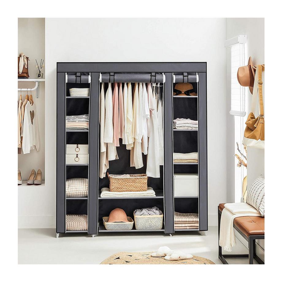 Calicosy Geräumiger Stoffschrank mit 12 Fächern und Kleiderstange  