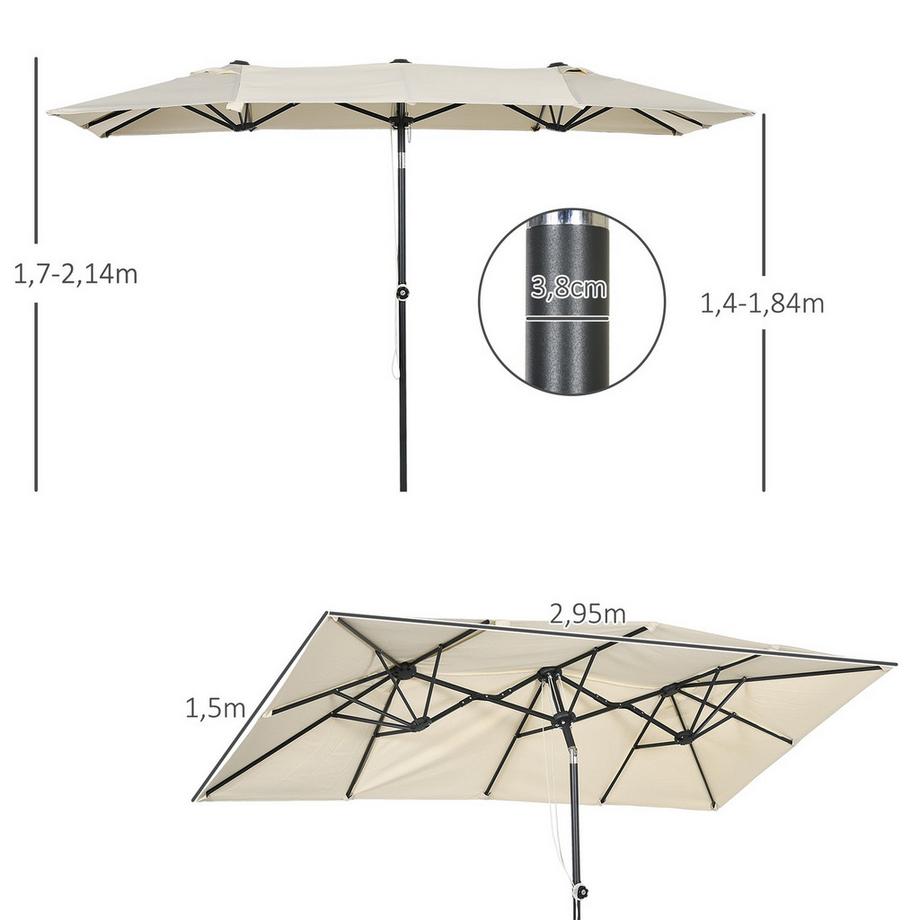 Northio Ombrellone da Giardino, Ombrellone da Giardino 150 x 295 cm, Ombrellone Doppio con Angolo di Inclinazione Regolabile, Ombrellone da Mercato per Patio, Poliestere, Crema |  