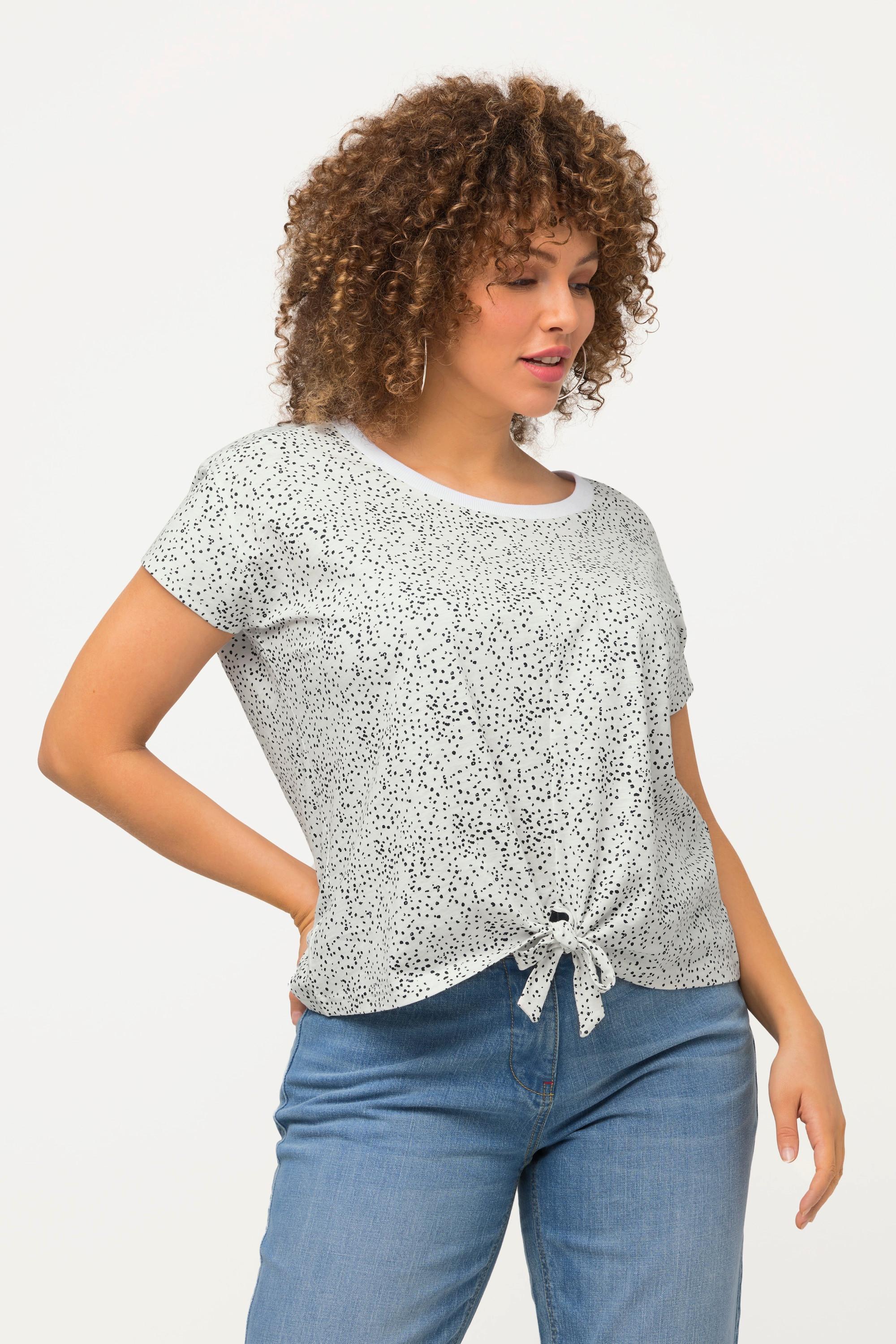 Ulla Popken  Crop top oversize à pois, col rond et manches courtes 