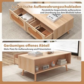 Table basse en rotin avec 2 tiroirs, 100 x 50 x 41 cm, naturel