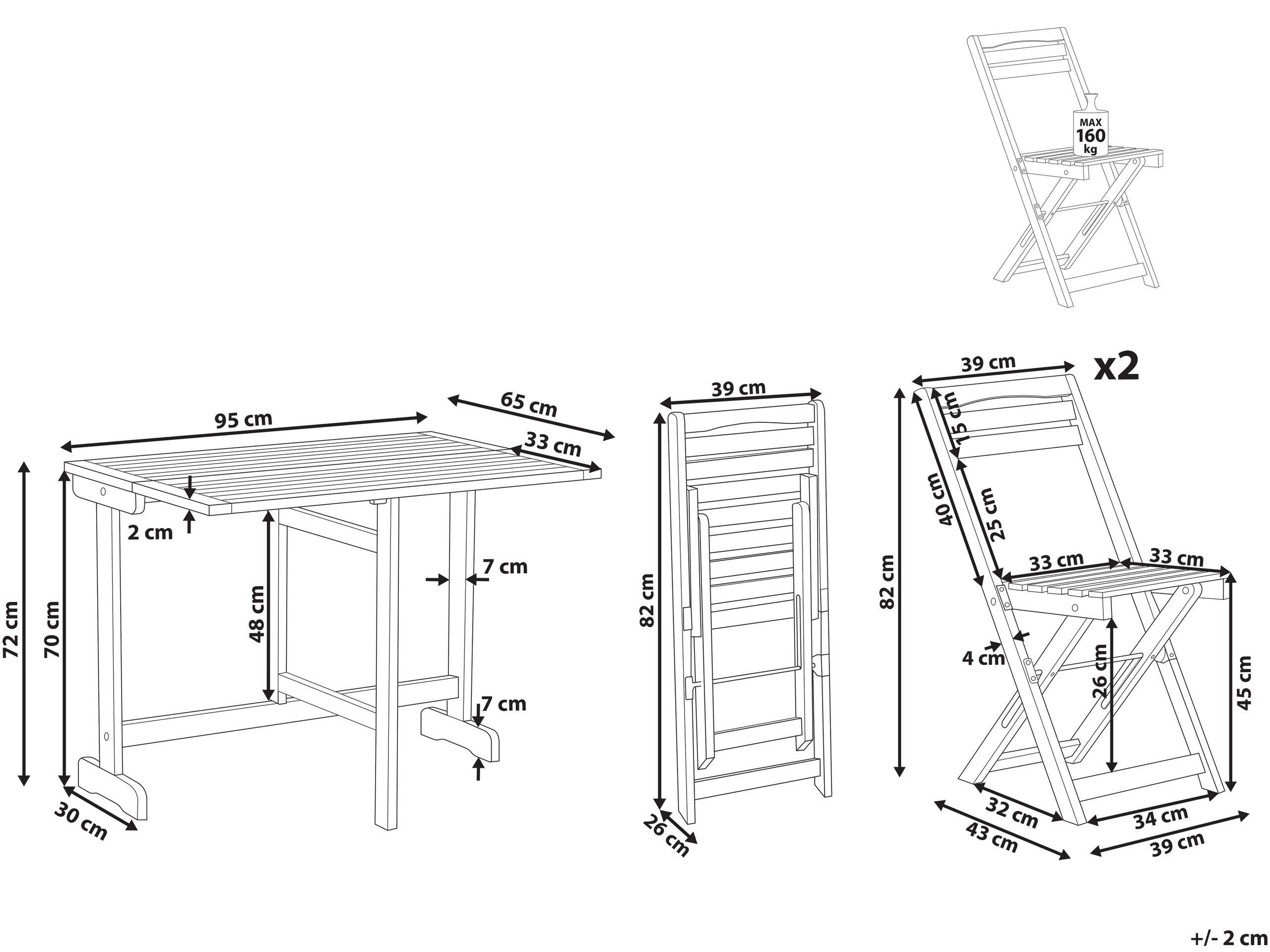 Beliani Set bistrot en Legno d'acacia Rustico LENOLA  