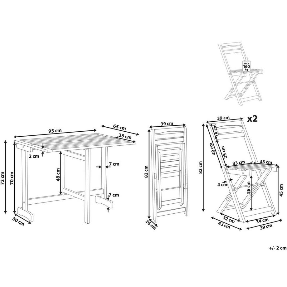 Beliani Bistro Set aus Akazienholz Rustikal LENOLA  