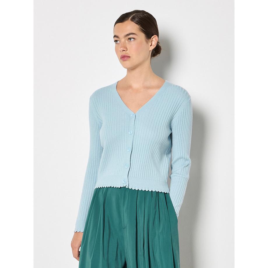 Gerippte Strickjacke mit Wellenkante