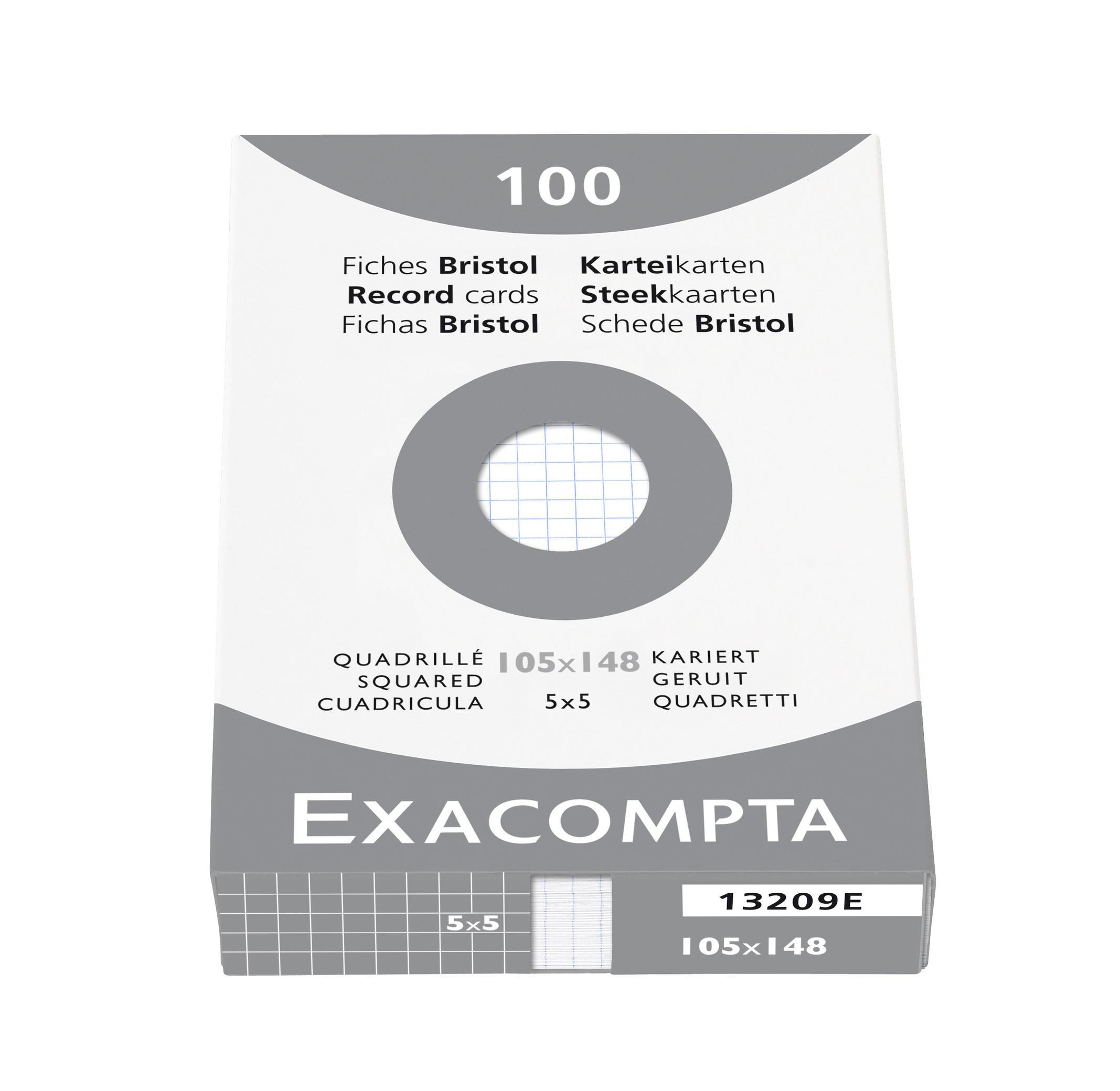 Exacompta Confezione 100 cartoncini bristol a quadretti 5X5 non perforati 105x148mm - x 10  