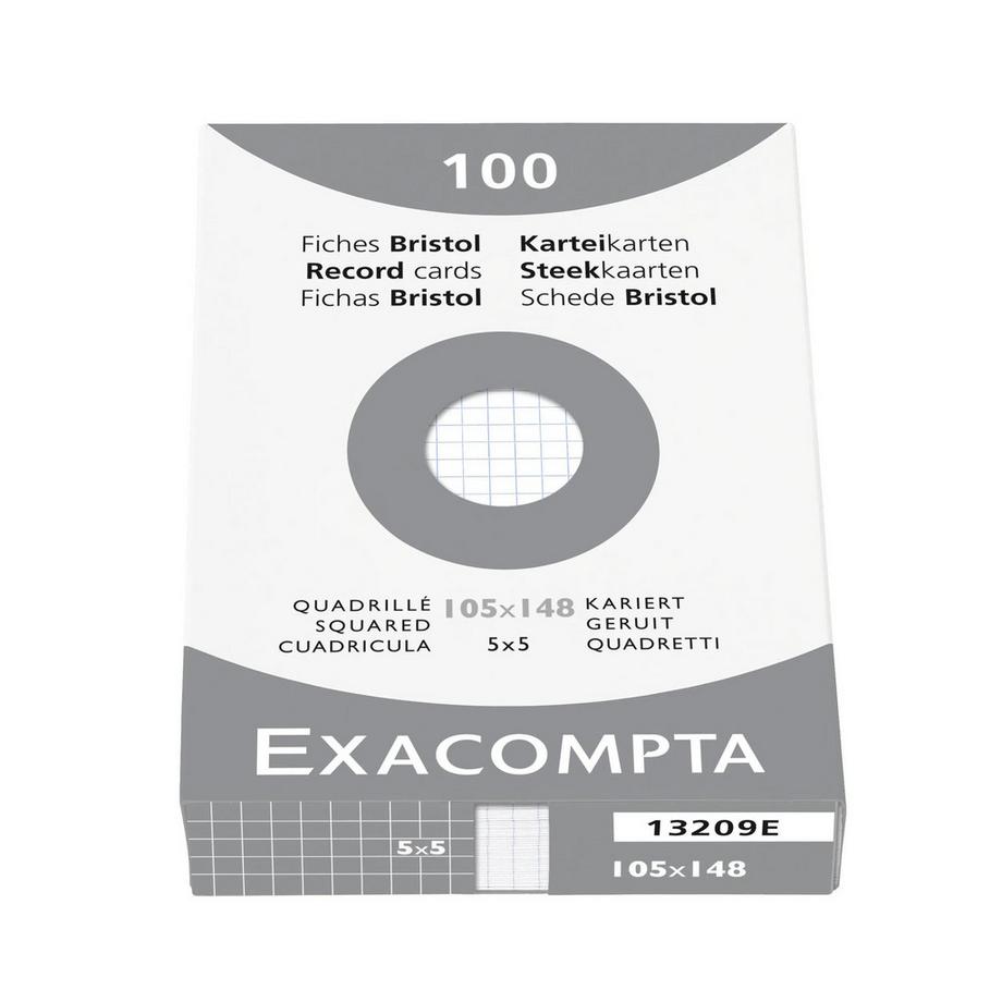 Exacompta Confezione 100 cartoncini bristol a quadretti 5X5 non perforati 105x148mm - x 10  