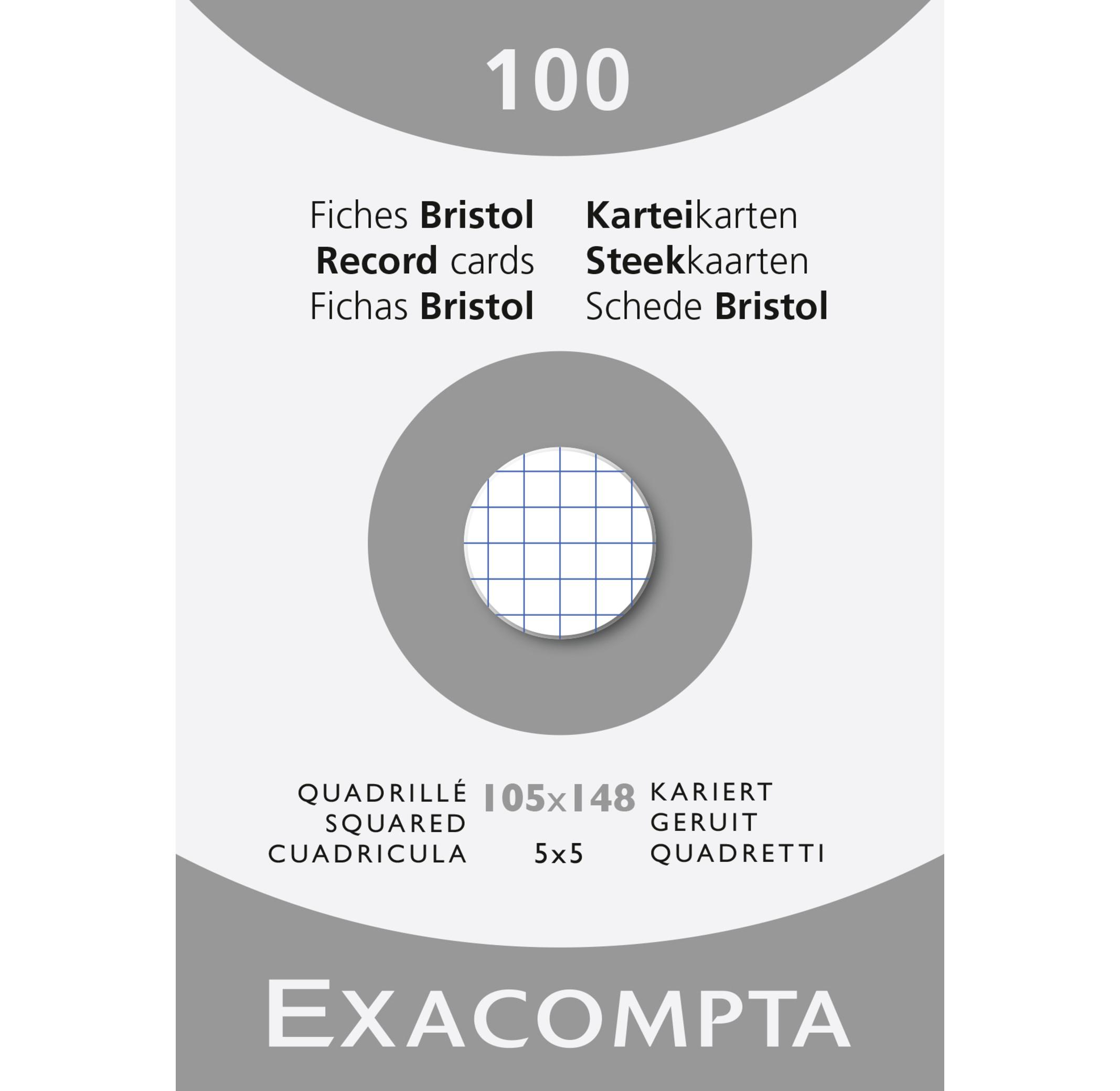 Exacompta Confezione 100 cartoncini bristol a quadretti 5X5 non perforati 105x148mm - x 10  