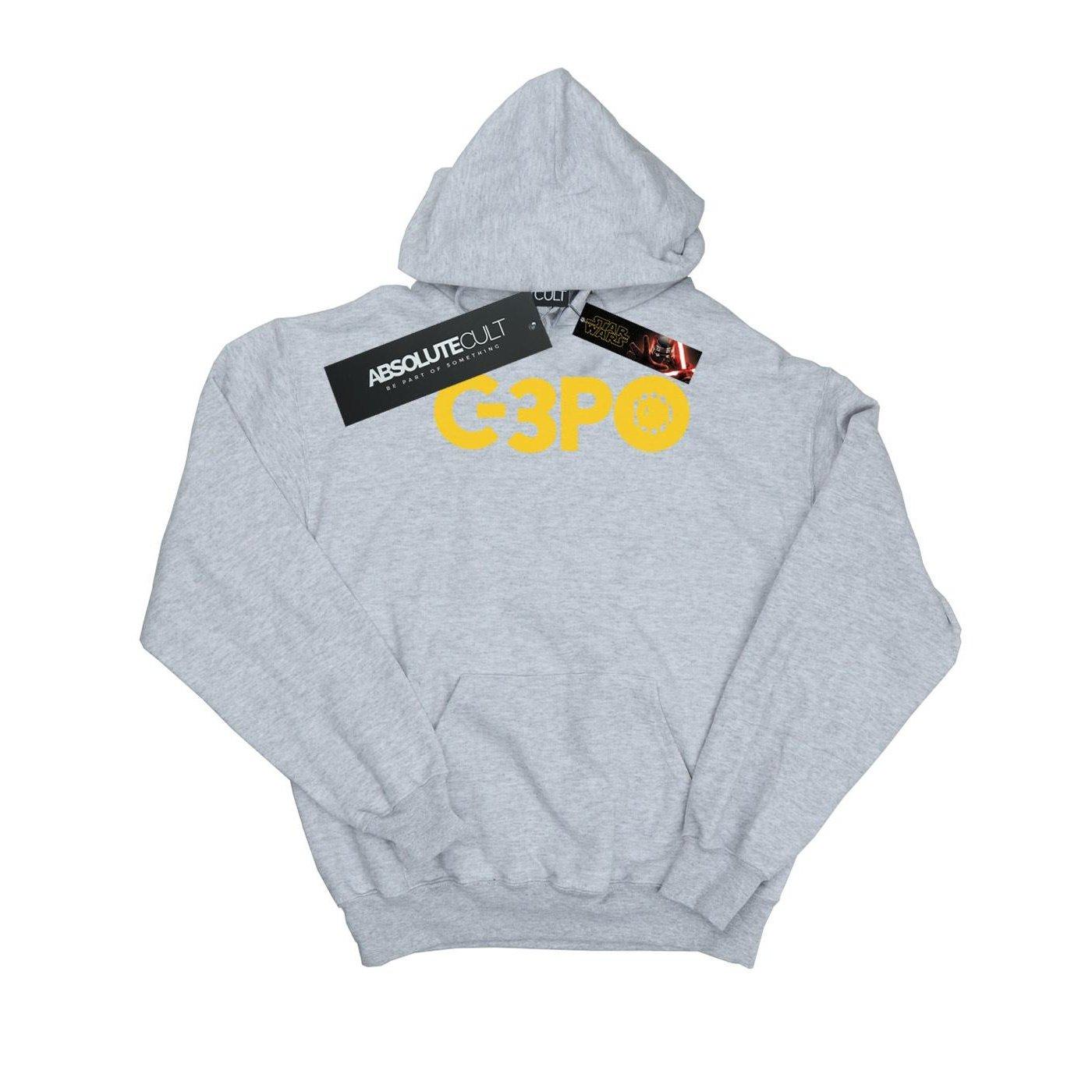 Image of The Rise Of Skywalker C3po Text Logo Kapuzenpullover Damen Grau XXL