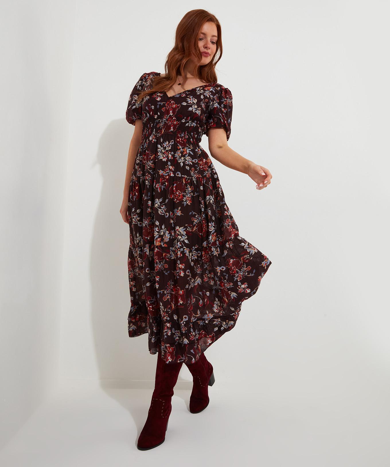 Joe Browns  Robe Maxi Élastiquée Florale et Sombre 