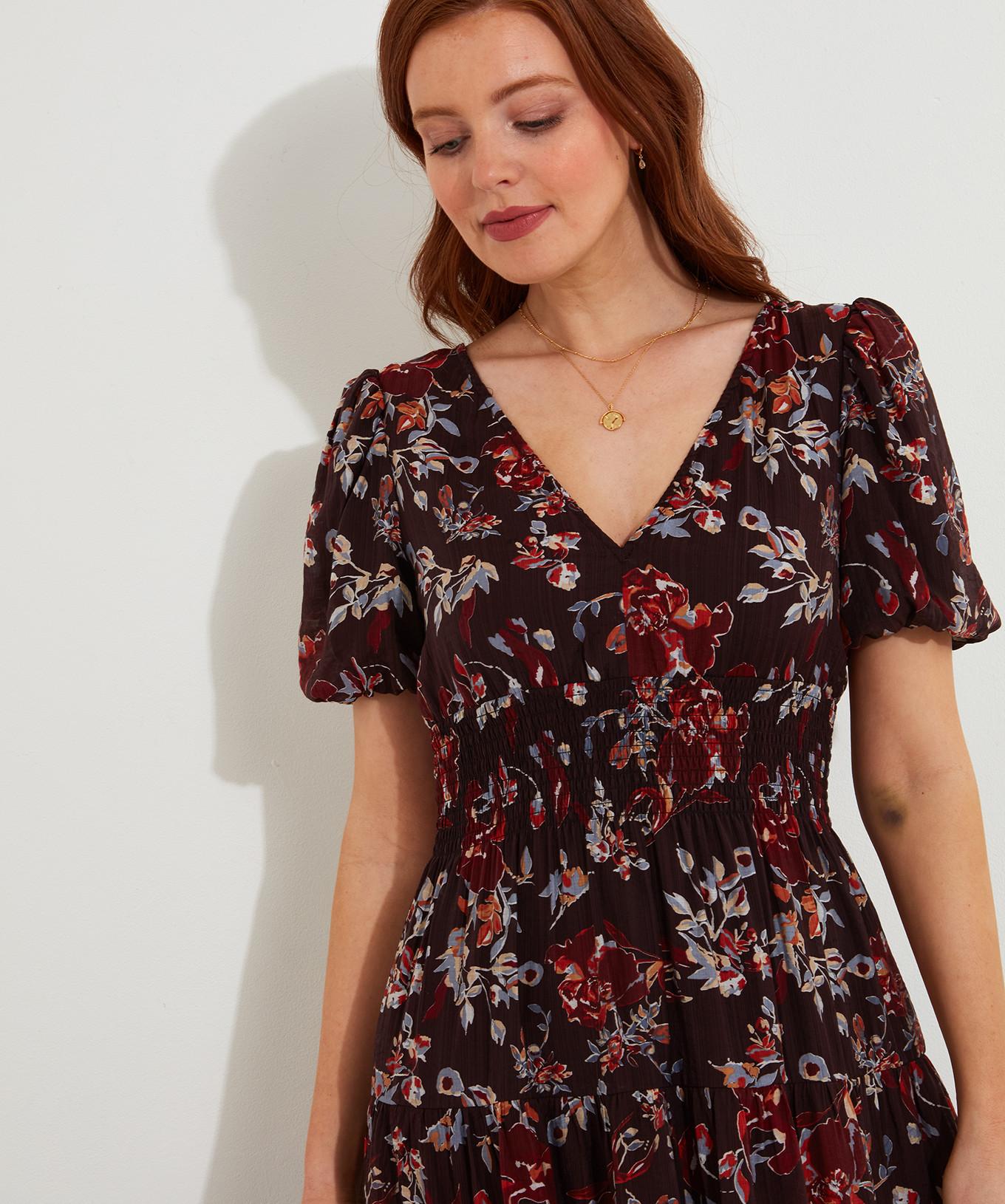 Joe Browns  Robe Maxi Élastiquée Florale et Sombre 