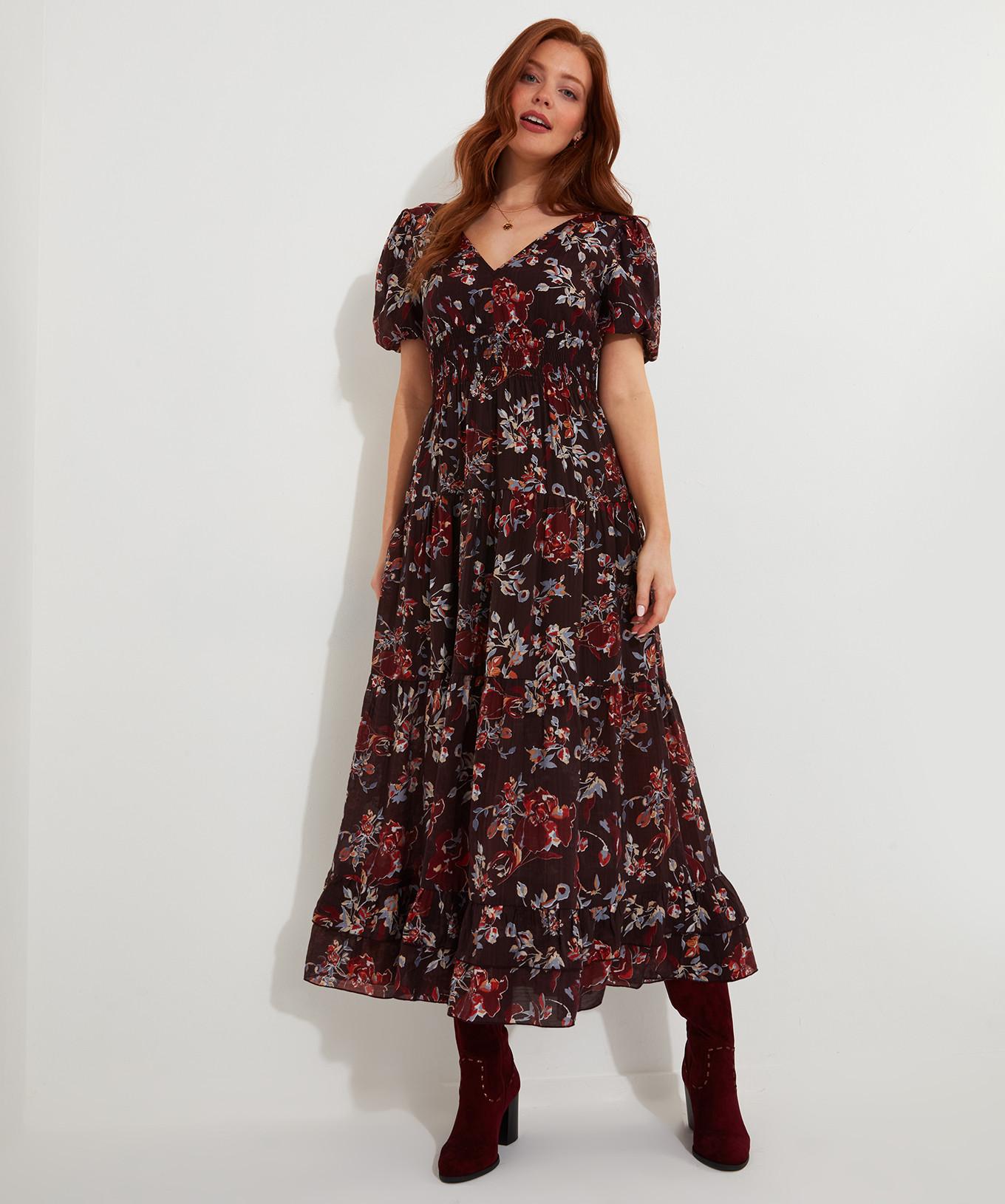 Joe Browns  Robe Maxi Élastiquée Florale et Sombre 