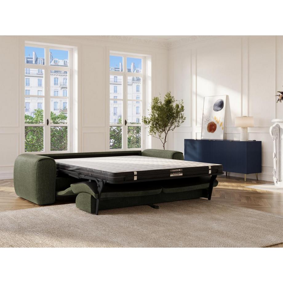 Vente-unique Sofa 4-Sitzer mit Matratze - Strukturstoff - Grün - POGNIA  