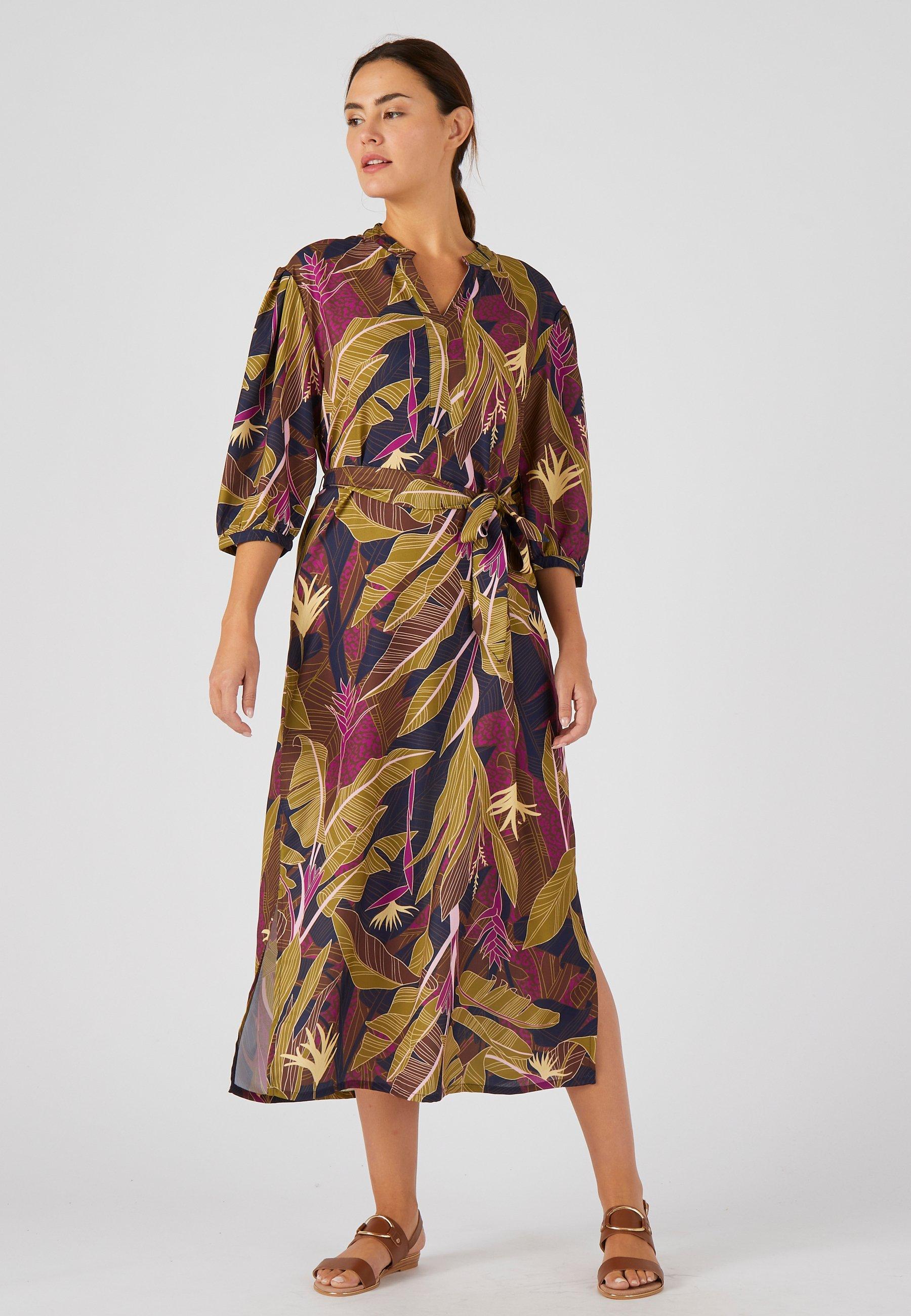 Image of Langes Kleid Mit Tropenprint. Damen Blau 48