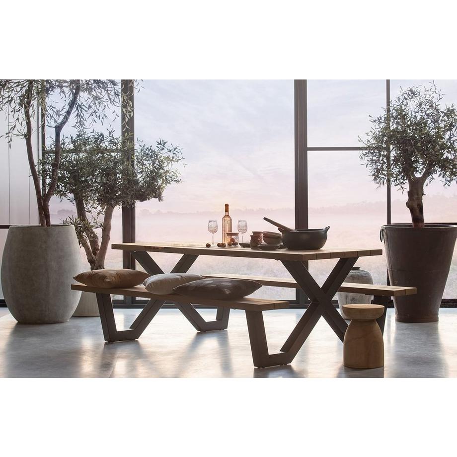 mutoni Picknick-Tisch mit Bank Tablo Outdoor Holz FSC mit X-Beinen Metall 210x145  