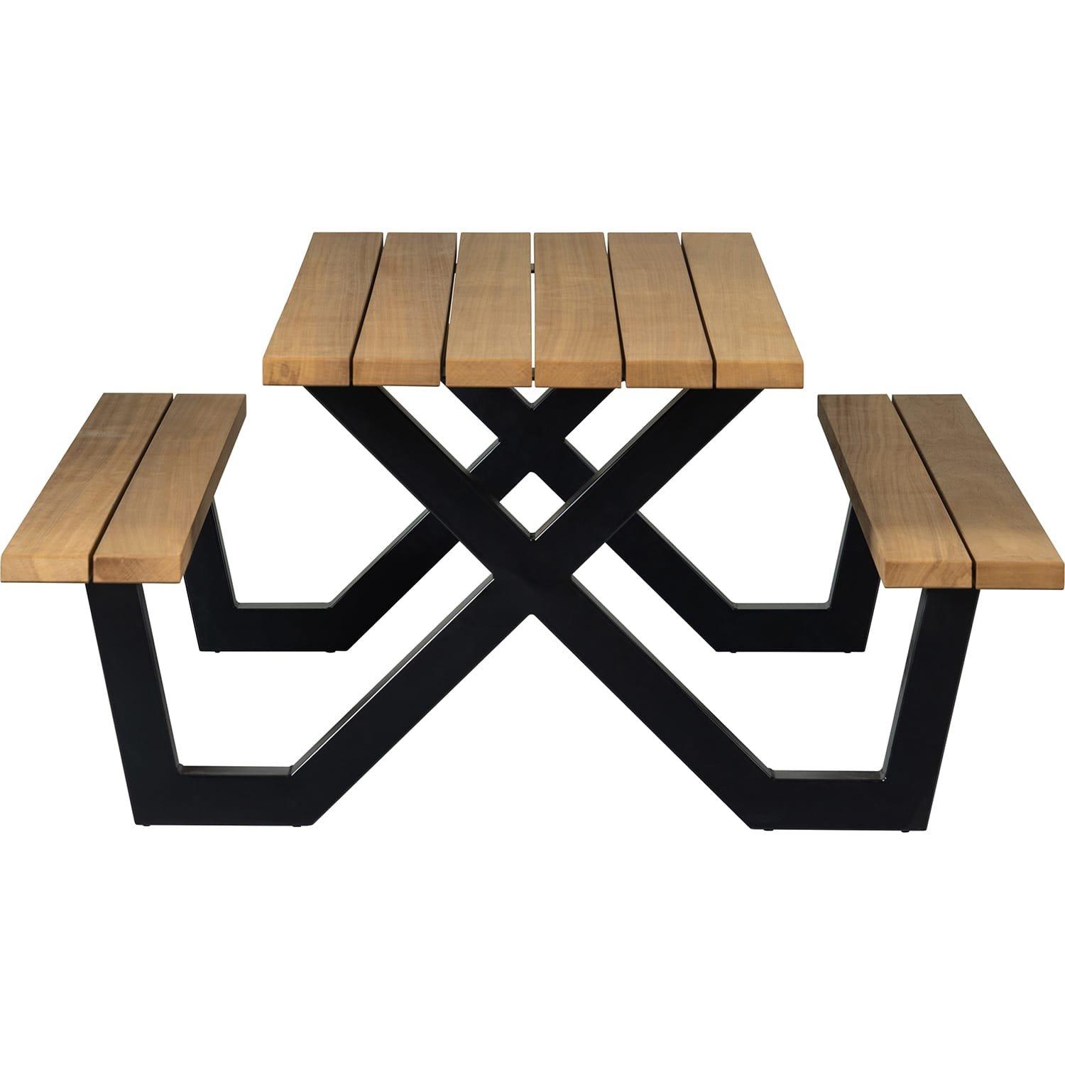 mutoni Table de pique-nique avec banc Tablo Outdoor bois FSC avec pieds X métal 210x145  