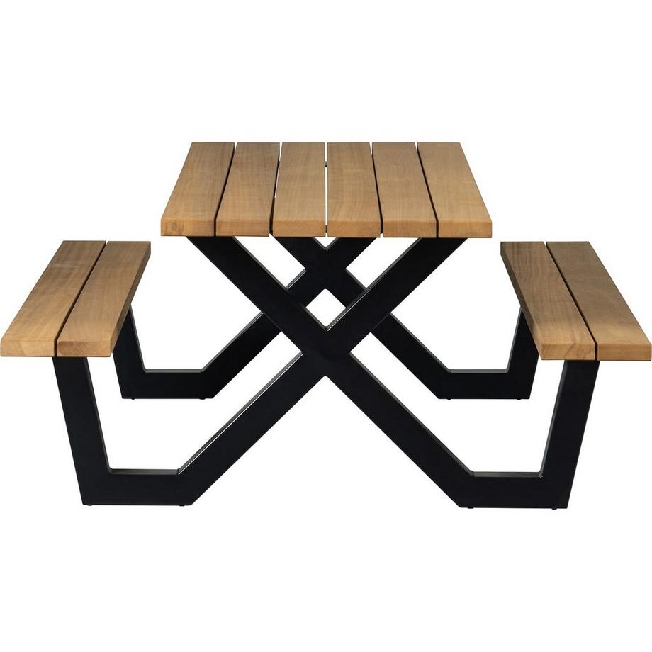 mutoni Picknick-Tisch mit Bank Tablo Outdoor Holz FSC mit X-Beinen Metall 210x145  