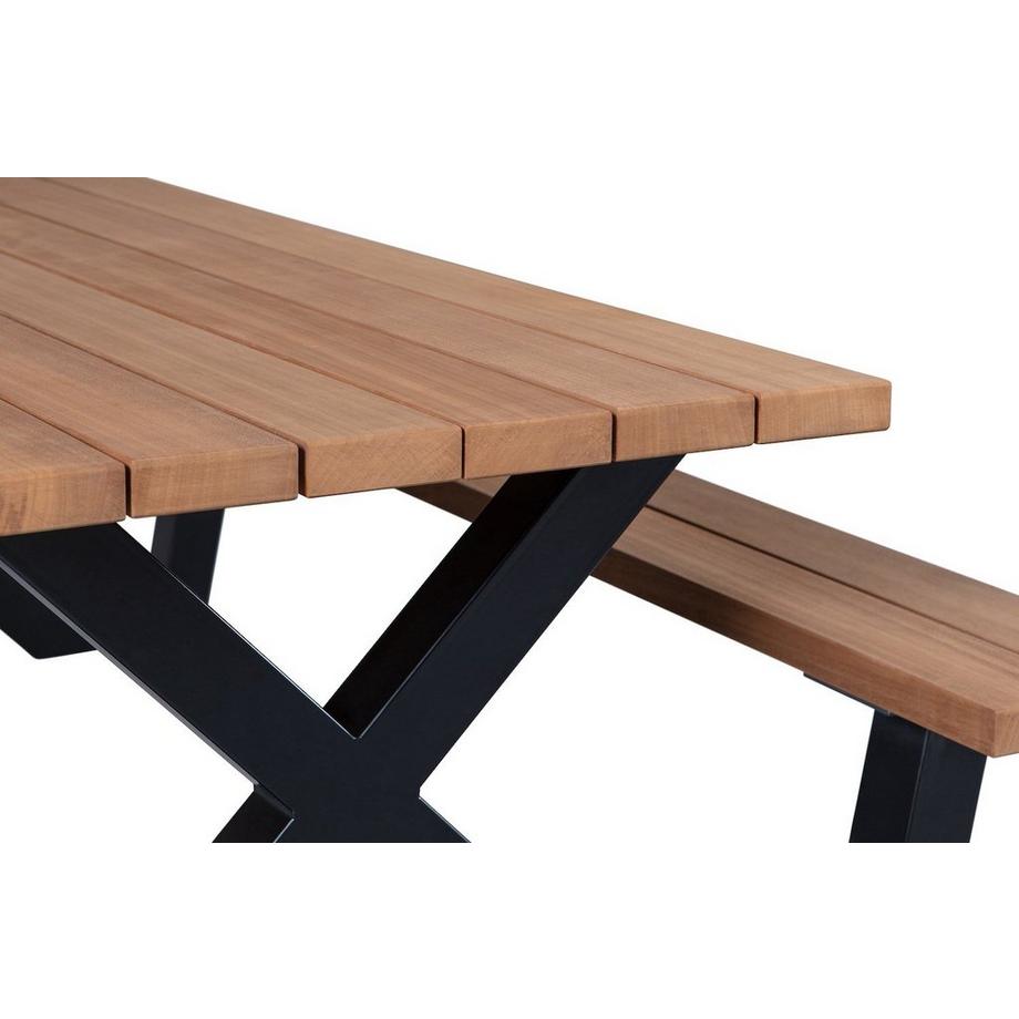 mutoni Picknick-Tisch mit Bank Tablo Outdoor Holz FSC mit X-Beinen Metall 210x145  