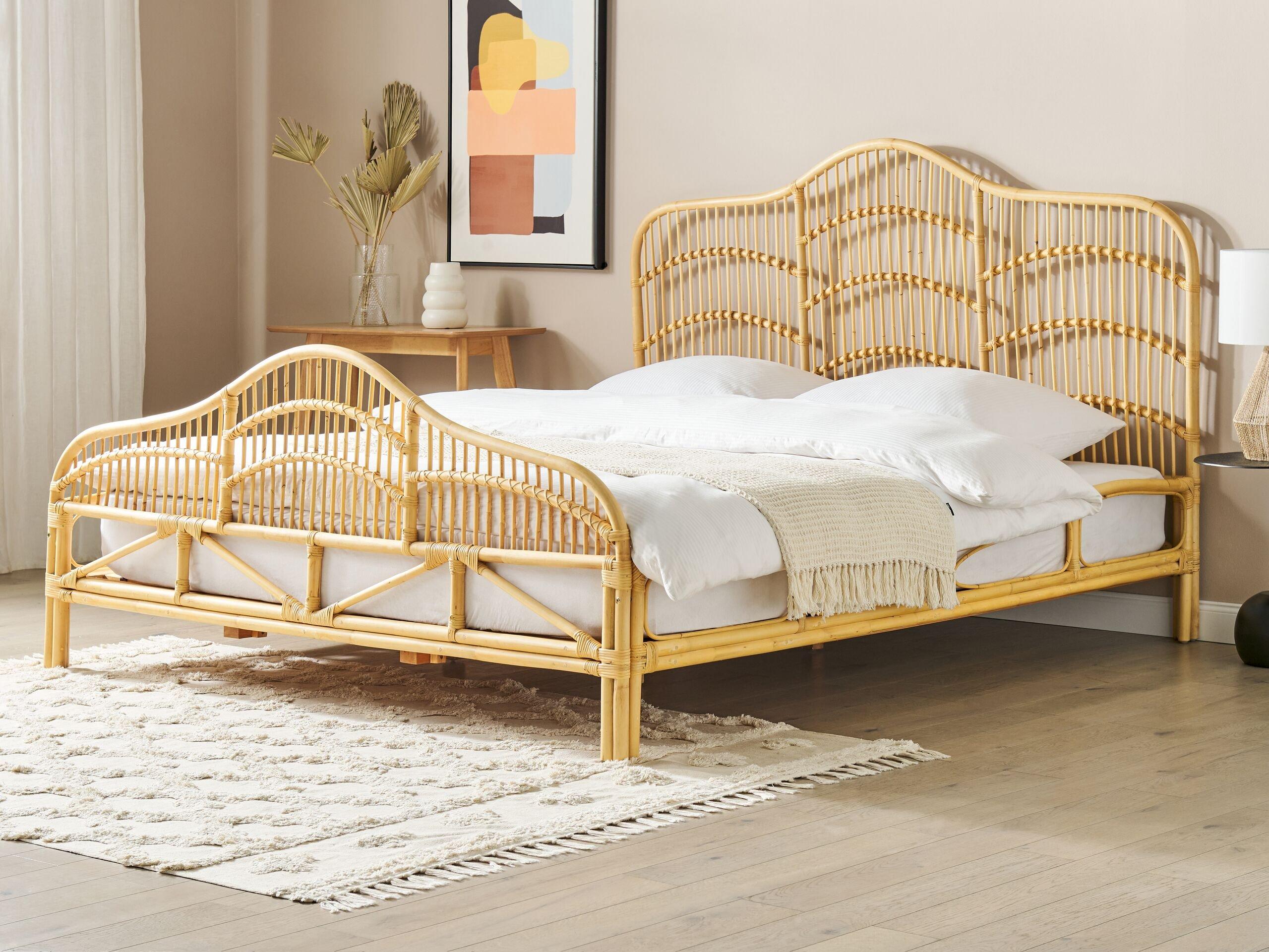 Beliani Bett mit Lattenrost aus Rattan Boho DOMEYROT  