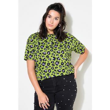 T-shirt dal taglio oversize con scollo a girocollo, mezze maniche e stampa leopardata