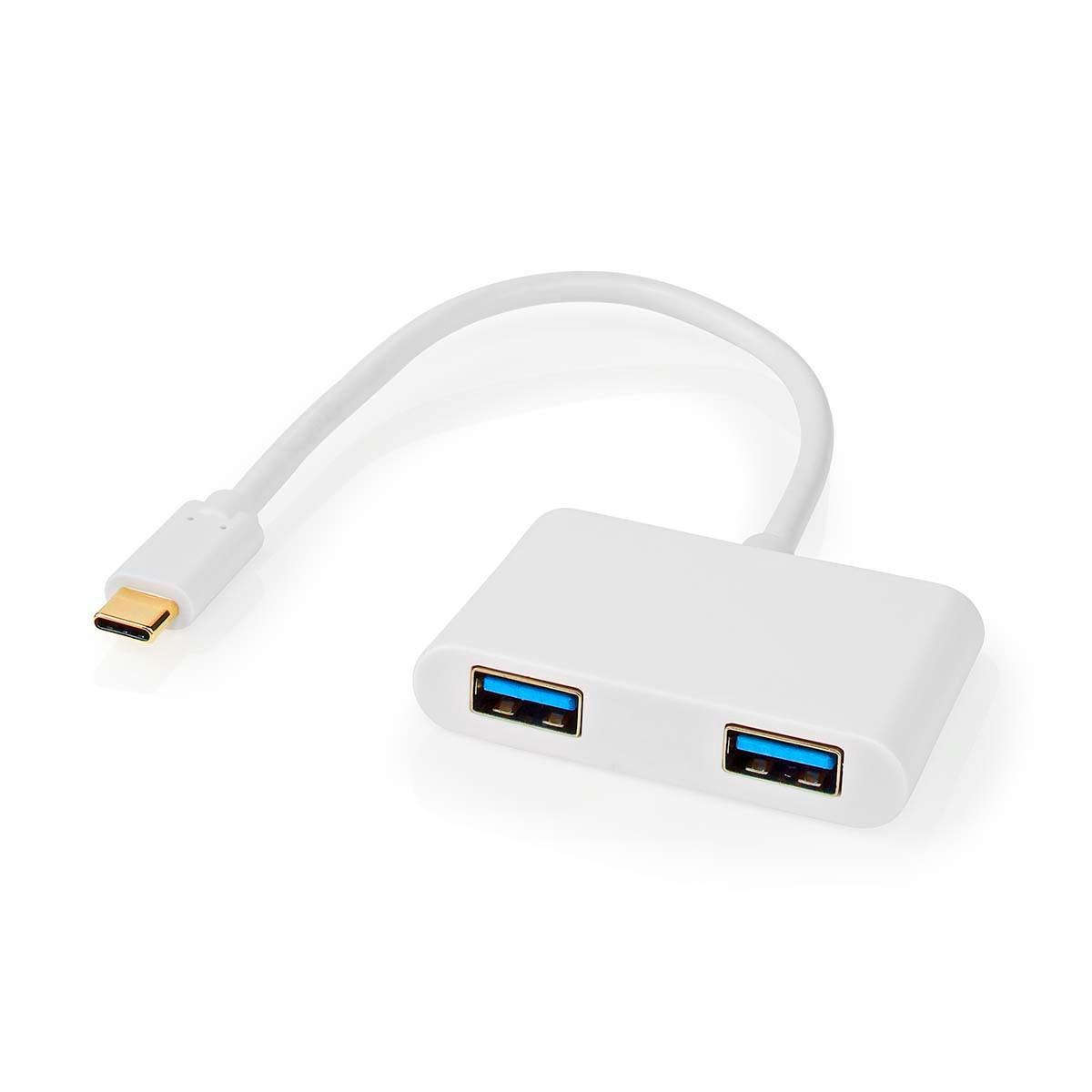 Nedis  Adattatore USB multiporta | USB 3.2 Gen 1 | USB-C™ Maschio | 2x USB-A | 1000 Mbps | 0,20 m | Rotondo | Nichelato | PVC | Bianco | Blister 