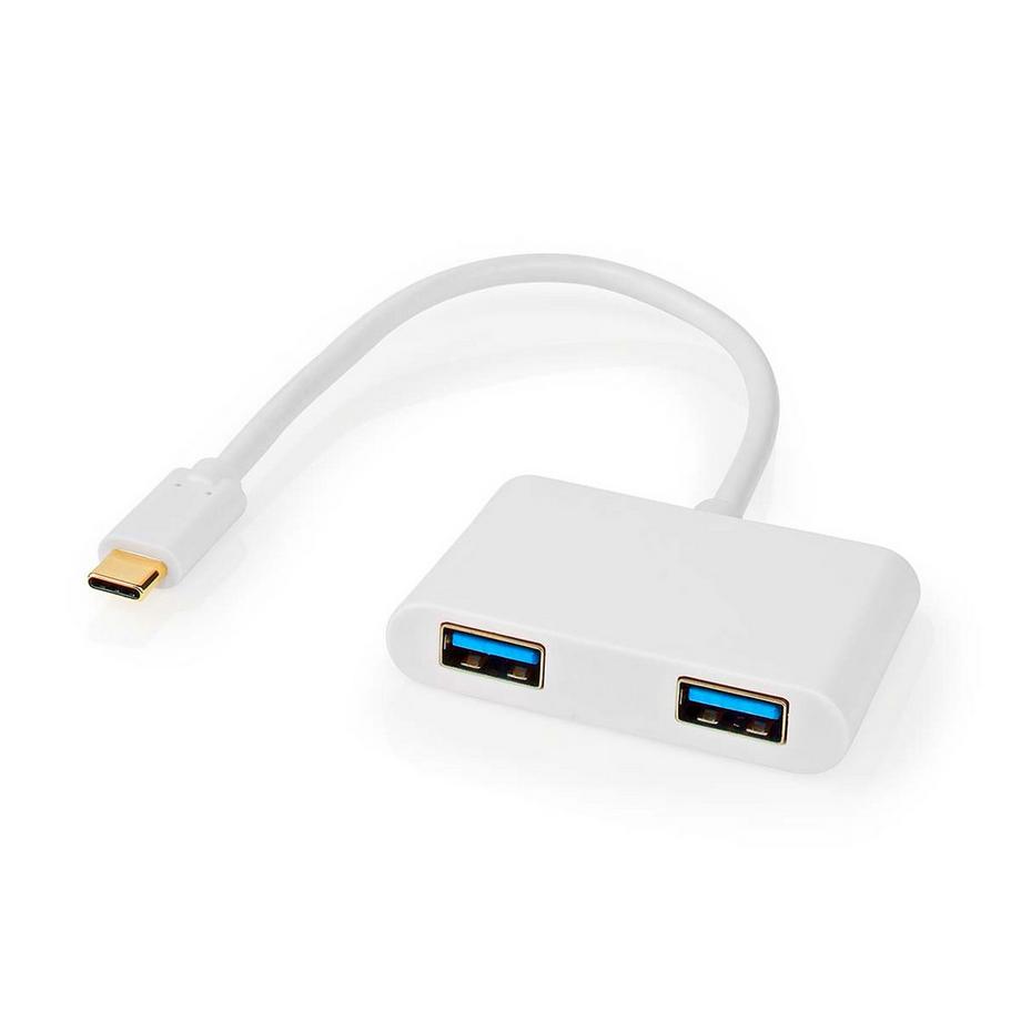 Nedis  USB-Multi-Port-Adapter | USB 3.2 Gen 1 | USB-C™ Stecker | 2x USB-A | 1000 Mbps | 0,20 m | Rund | Vernickelt | PVC | Weiß | Blister 