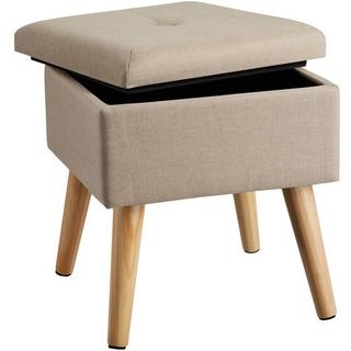 Tectake Tabouret avec coffre de rangement aspect lin ELVA carré  