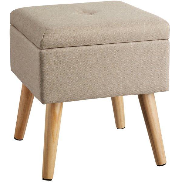 Tectake Tabouret avec coffre de rangement aspect lin ELVA carré  