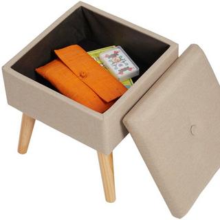 Tectake Tabouret avec coffre de rangement aspect lin ELVA carré  