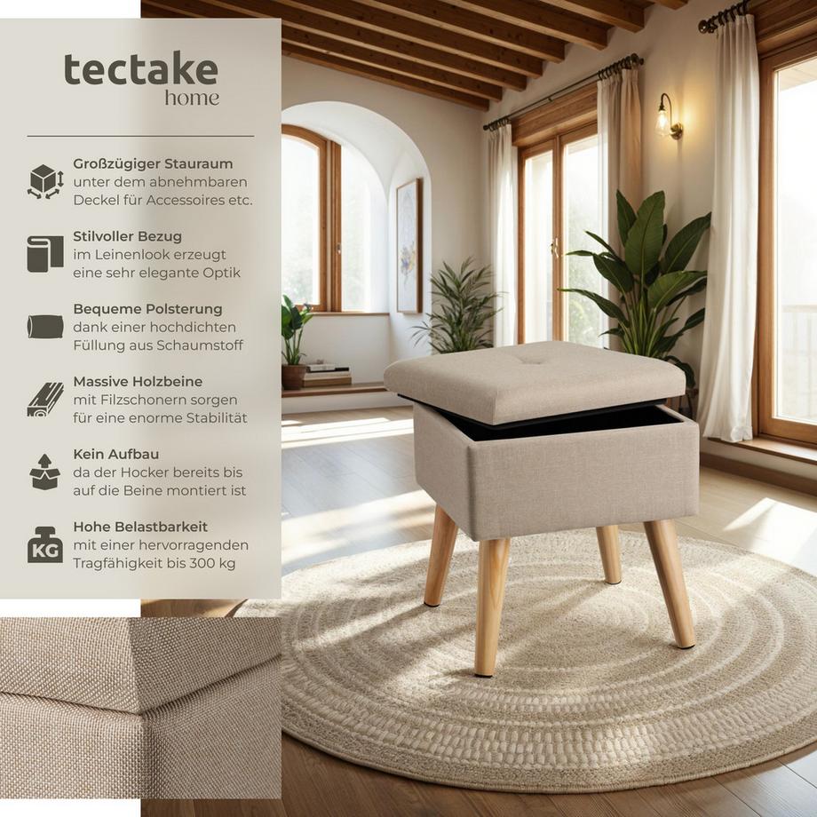 Tectake Sitzhocker mit Stauraum Elva quadratisch 32,5 x 32,5 x 36,5 cm  