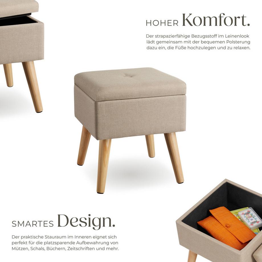 Tectake Sitzhocker mit Stauraum Elva quadratisch 32,5 x 32,5 x 36,5 cm  