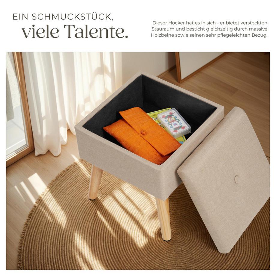 Tectake Sitzhocker mit Stauraum Elva quadratisch 32,5 x 32,5 x 36,5 cm  