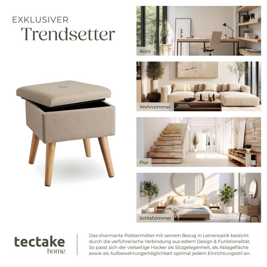 Tectake Tabouret avec espace de rangement ELVA carré  