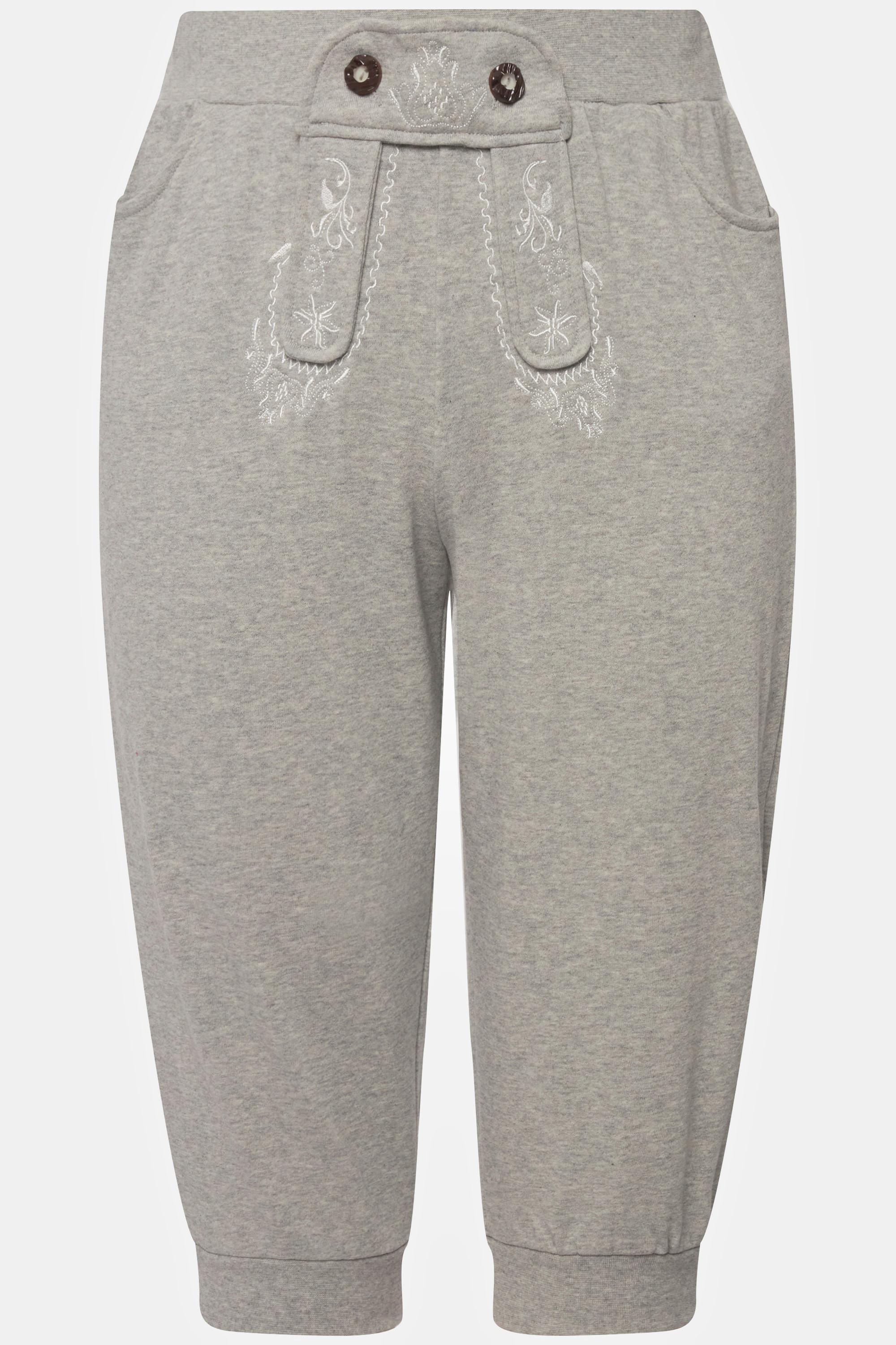 Ulla Popken  Pantalon de jogging, inspiré du costume traditionnel bavarois, broderies, taille élastique, longueur 7/8 