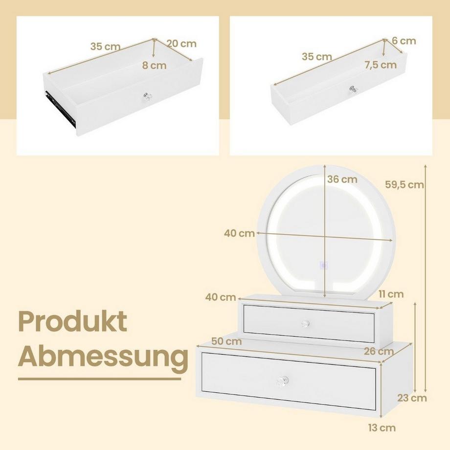 Northix Kosmetikspiegel mit 2 Schubladen  