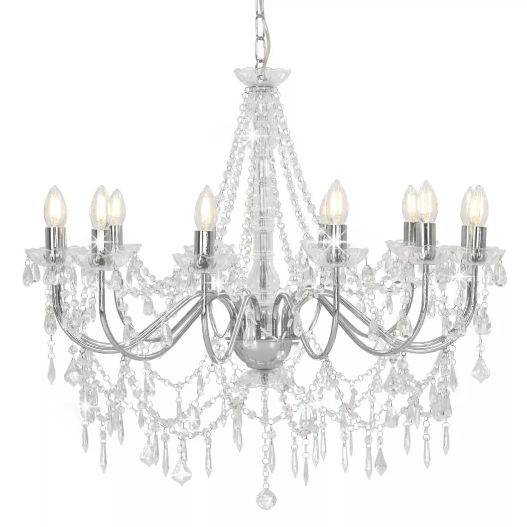 vidaXL Lustre avec perles Argenté 12 ampoules E14