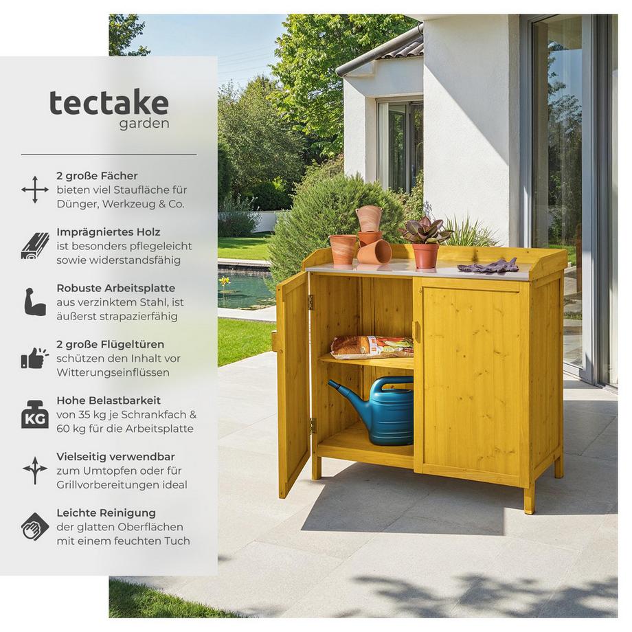 Tectake Pflanztisch Vita aus Holz mit verzinkter Arbeitsplatte  