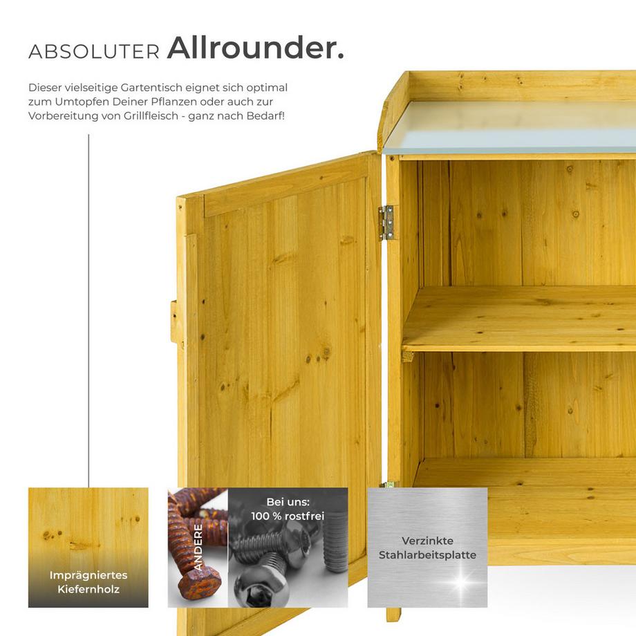 Tectake Pflanztisch Vita aus Holz mit verzinkter Arbeitsplatte  