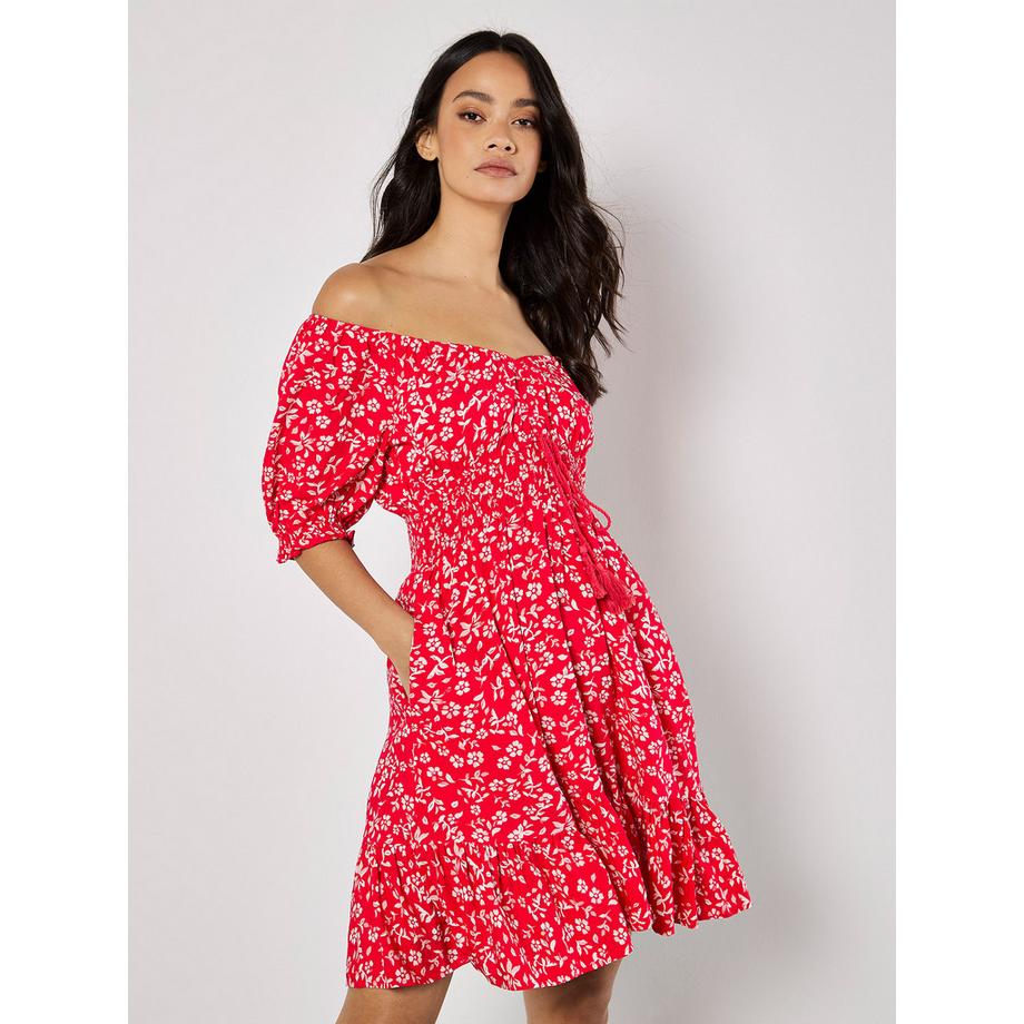 APRICOT Sarasa Fleurie Bardot Encolure Mini Robe  