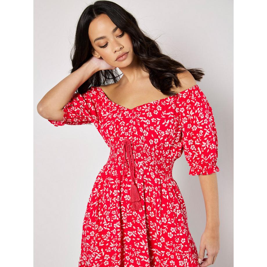 APRICOT Sarasa Fleurie Bardot Encolure Mini Robe  