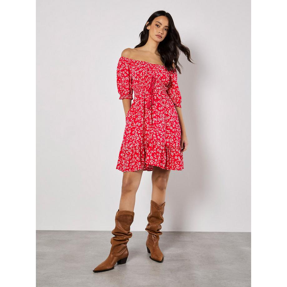 Mini-robe à fleurs Sarasa à encolure Bardot