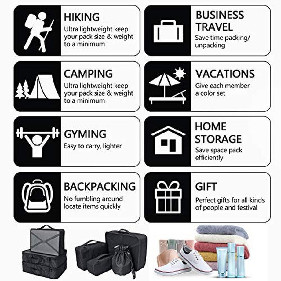 Only-bags.store Organisateur de bagages de voyage avec sac imperméable à chaussures et pochette de compression  
