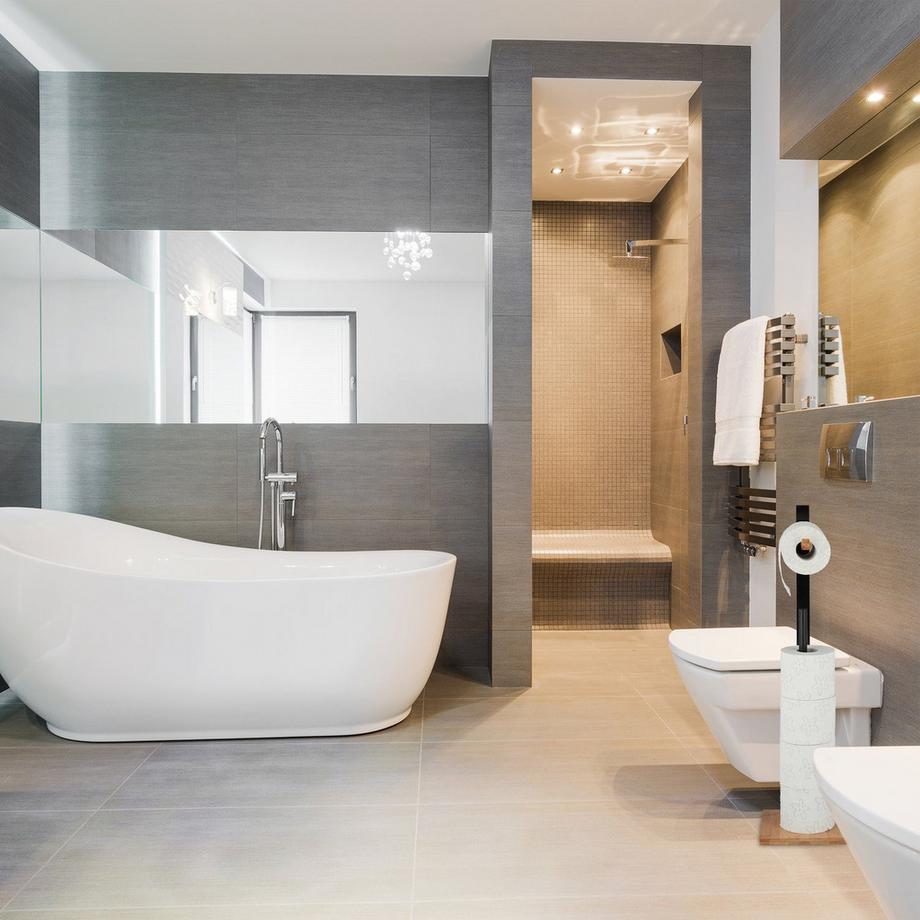 B2X Porte-papier toilette sur pied en bambou  