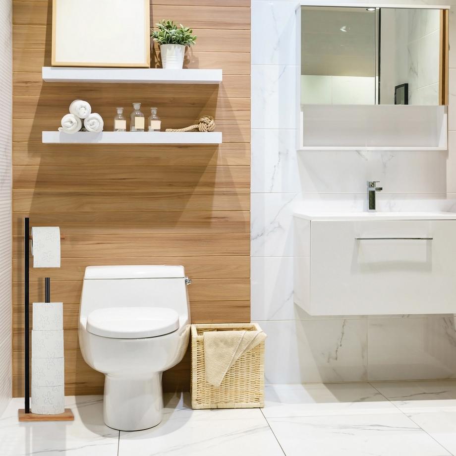 B2X Porte-papier toilette sur pied en bambou  