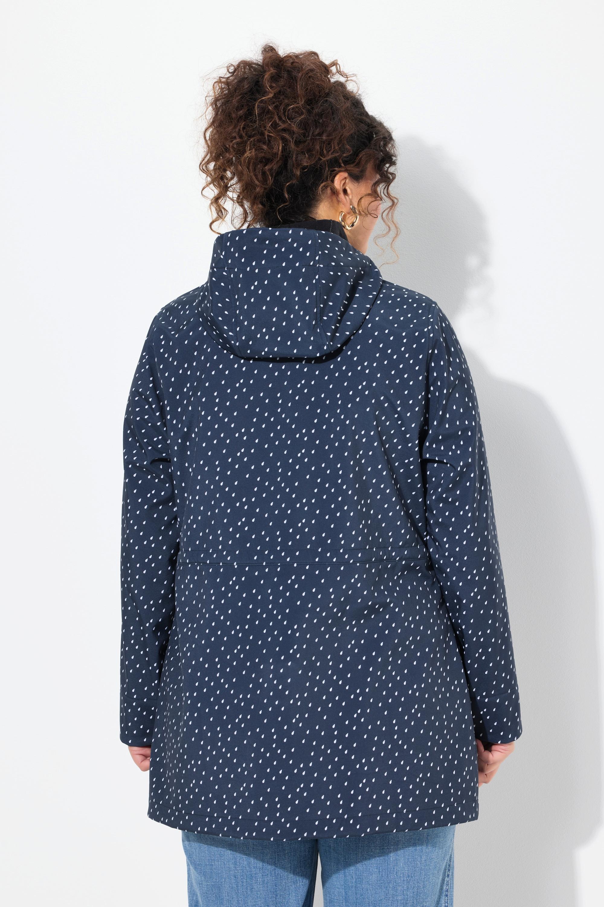 Ulla Popken Giacca lunga Softshell Motivo Gocce di Pioggia Cappuccio  