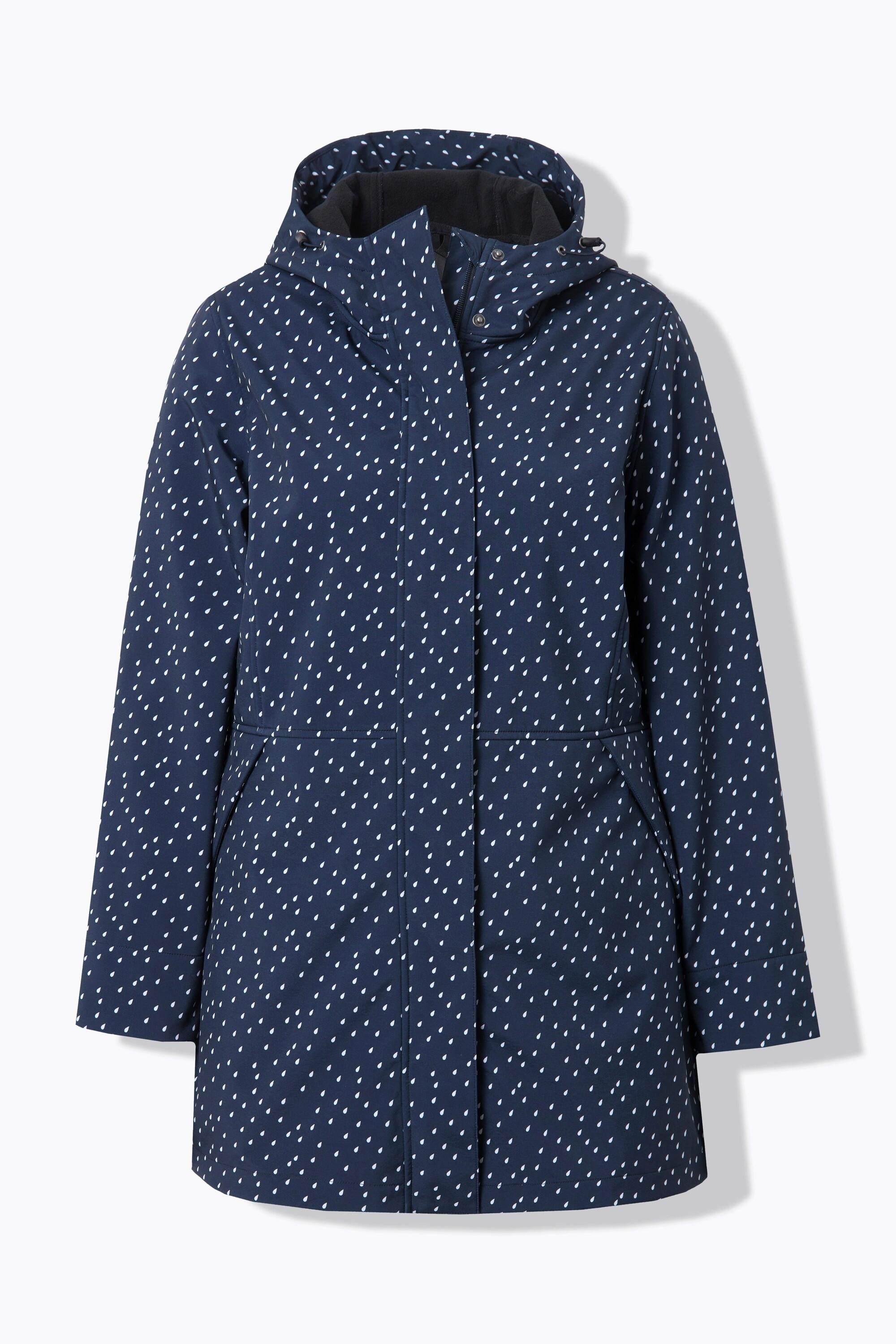 Ulla Popken Giacca lunga Softshell Motivo Gocce di Pioggia Cappuccio  