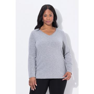 Pull en laine mérinos, manches longues et col en V, finition bords roulottés