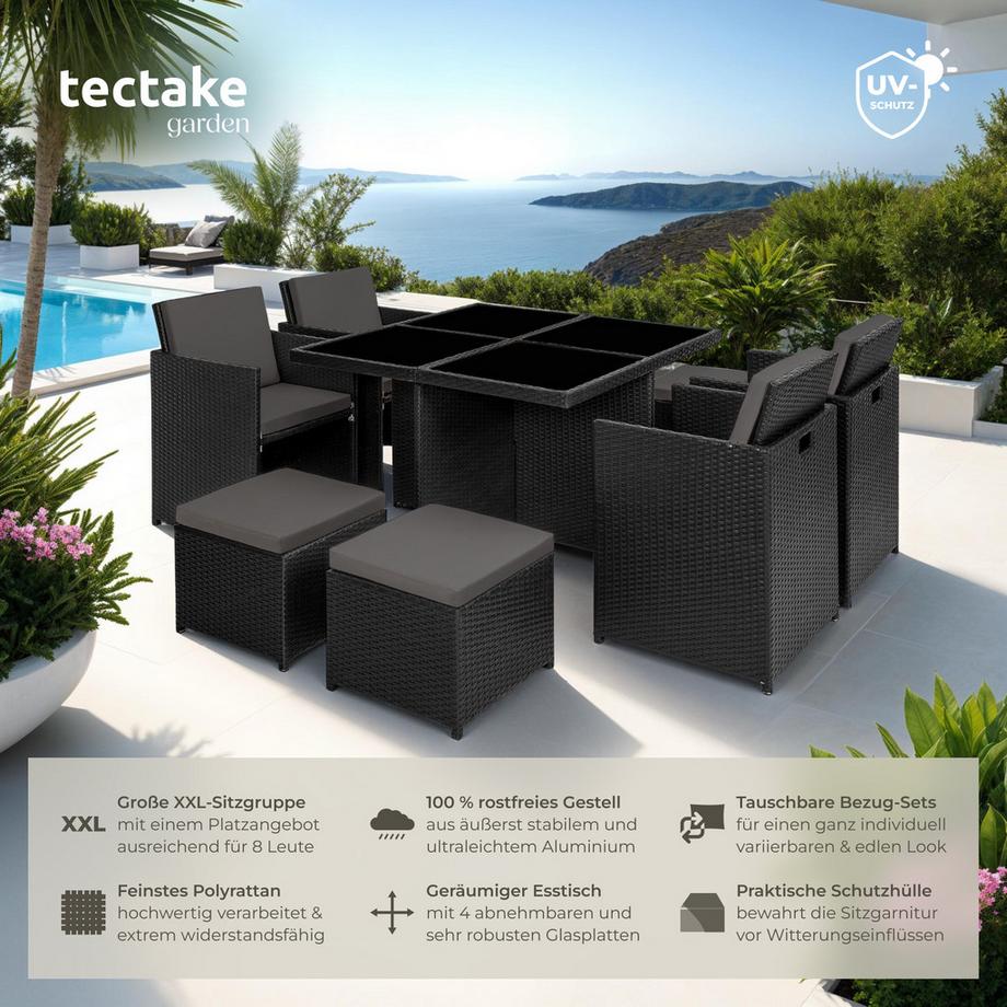 Tectake Aluminium Rattan Sitzgruppe Manhattan wetterfest und UV-beständig 2 Bezugssets  