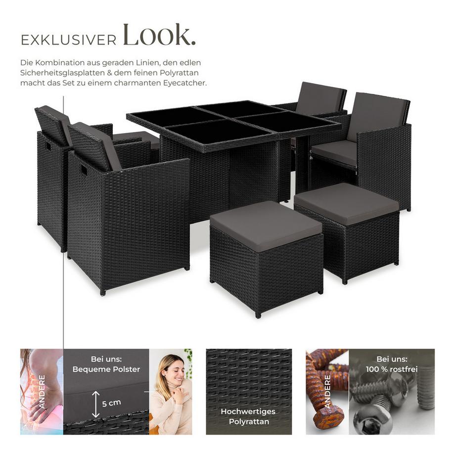 Tectake Aluminium Rattan Sitzgruppe Manhattan wetterfest und UV-beständig 2 Bezugssets  