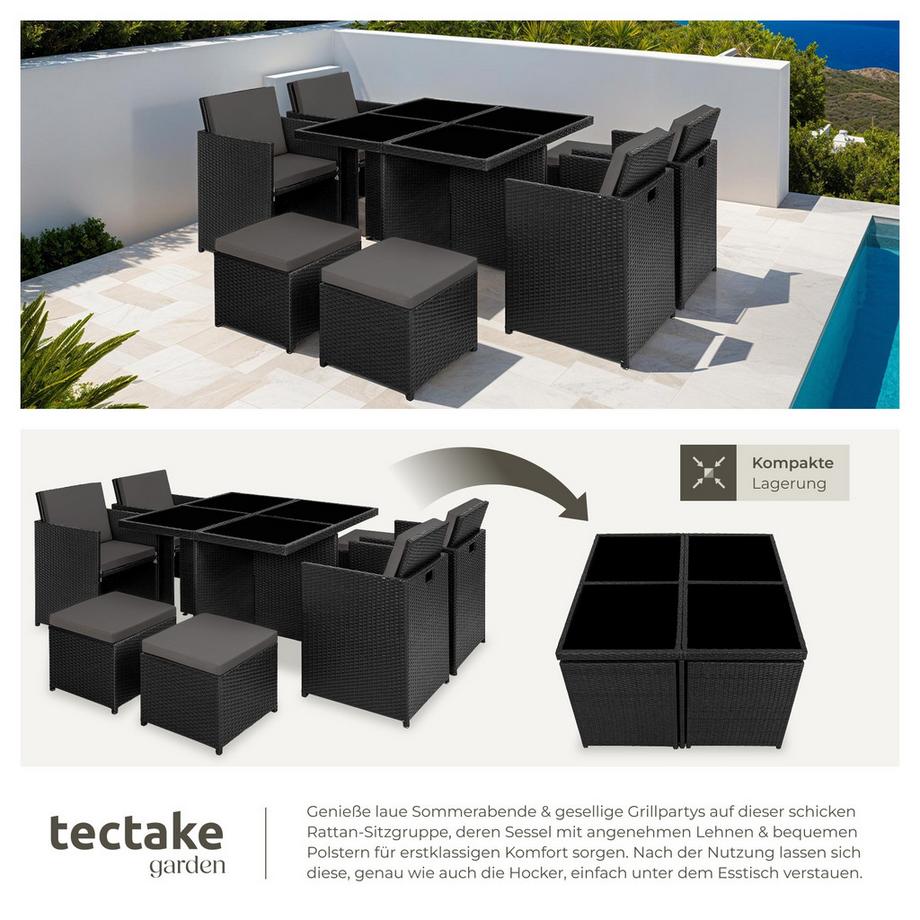 Tectake Aluminium Rattan Sitzgruppe Manhattan wetterfest und UV-beständig 2 Bezugssets  