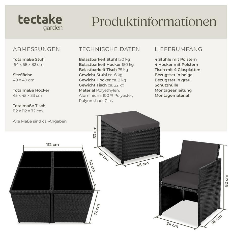 Tectake Aluminium Rattan Sitzgruppe Manhattan wetterfest und UV-beständig 2 Bezugssets  